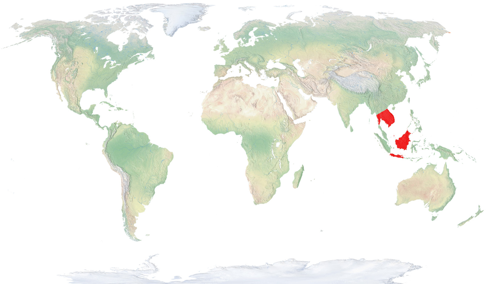 Thailand, Laos, Cambodia, Vietnam, Malaysia and certain Indonesian islands, such as Java and Borneo